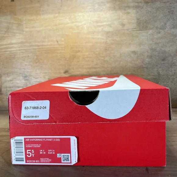 Nike Air VaporMax Flyknit 3 Womens Sz 7 (5.5Y) Shoes Sneakers Crimson Black - Picture 14 of 15